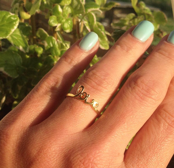 Love Delicate Simple Cursive Love Ring - H.L.Jewelry