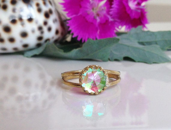 Mystic Topaz Double Band Round Crown Ring - H.L.Jewelry