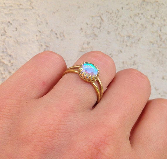 Mystic Topaz Double Band Round Crown Ring - H.L.Jewelry