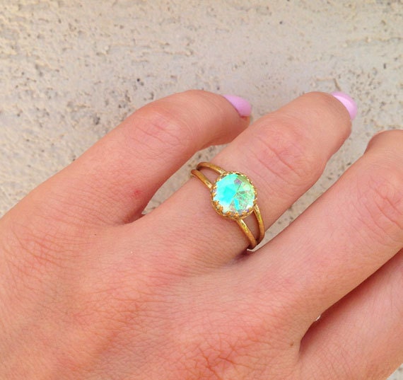 Mystic Topaz Double Band Round Crown Ring - H.L.Jewelry