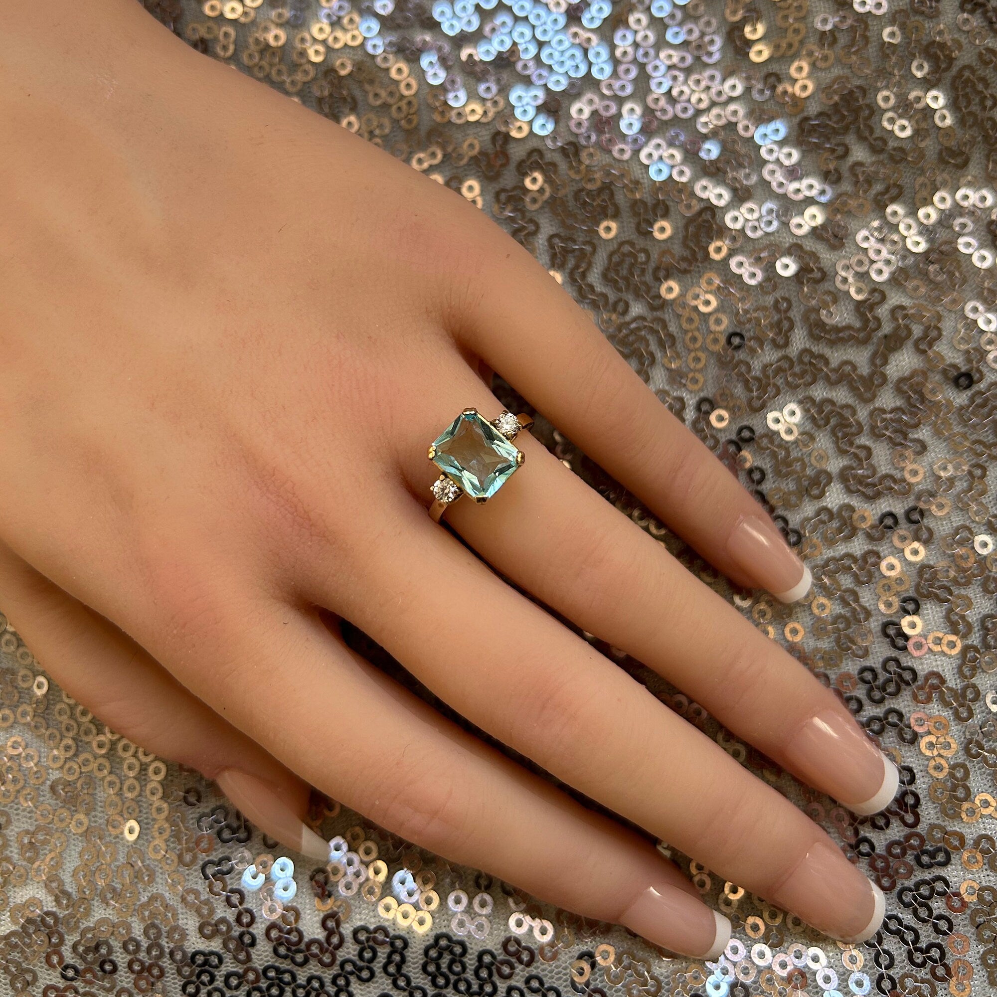 Octagon Aquamarine Statement Ring with Clear Quartz Accents - H.L.Jewelry