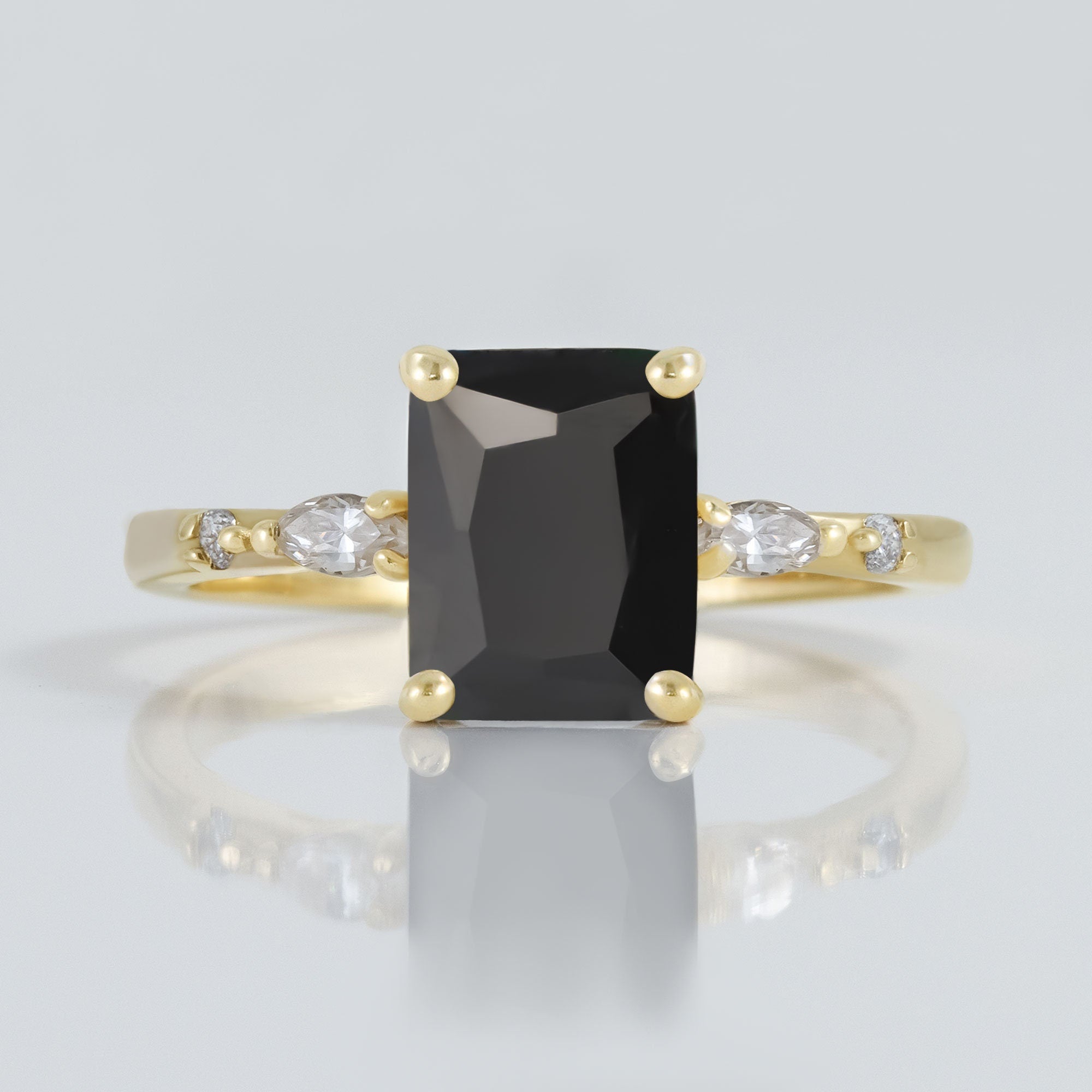 Octagon Black Onyx Ring with Clear Quartz Accents - H.L.Jewelry