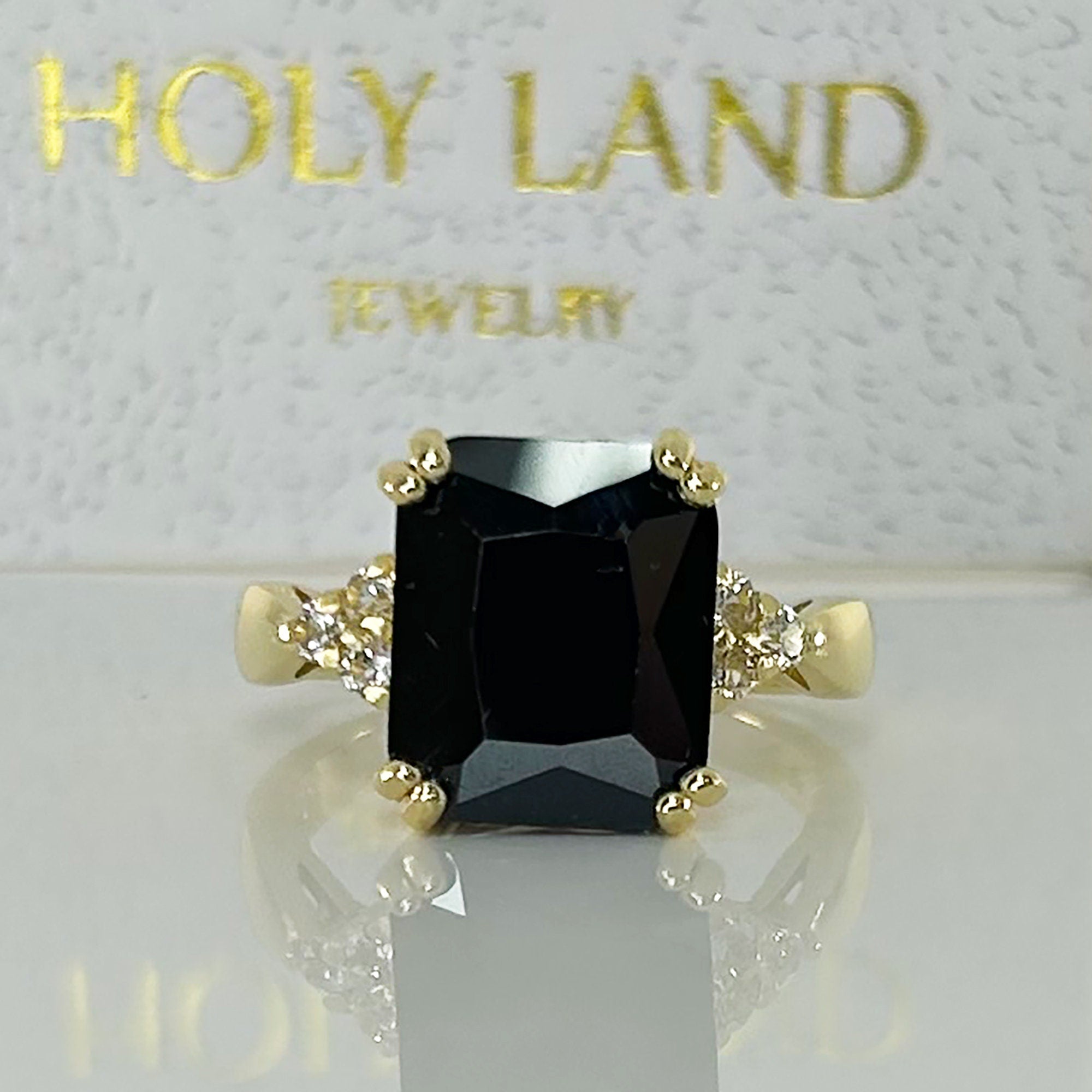Octagon Black Onyx Statement Ring with Clear Quartz Accents - H.L.Jewelry
