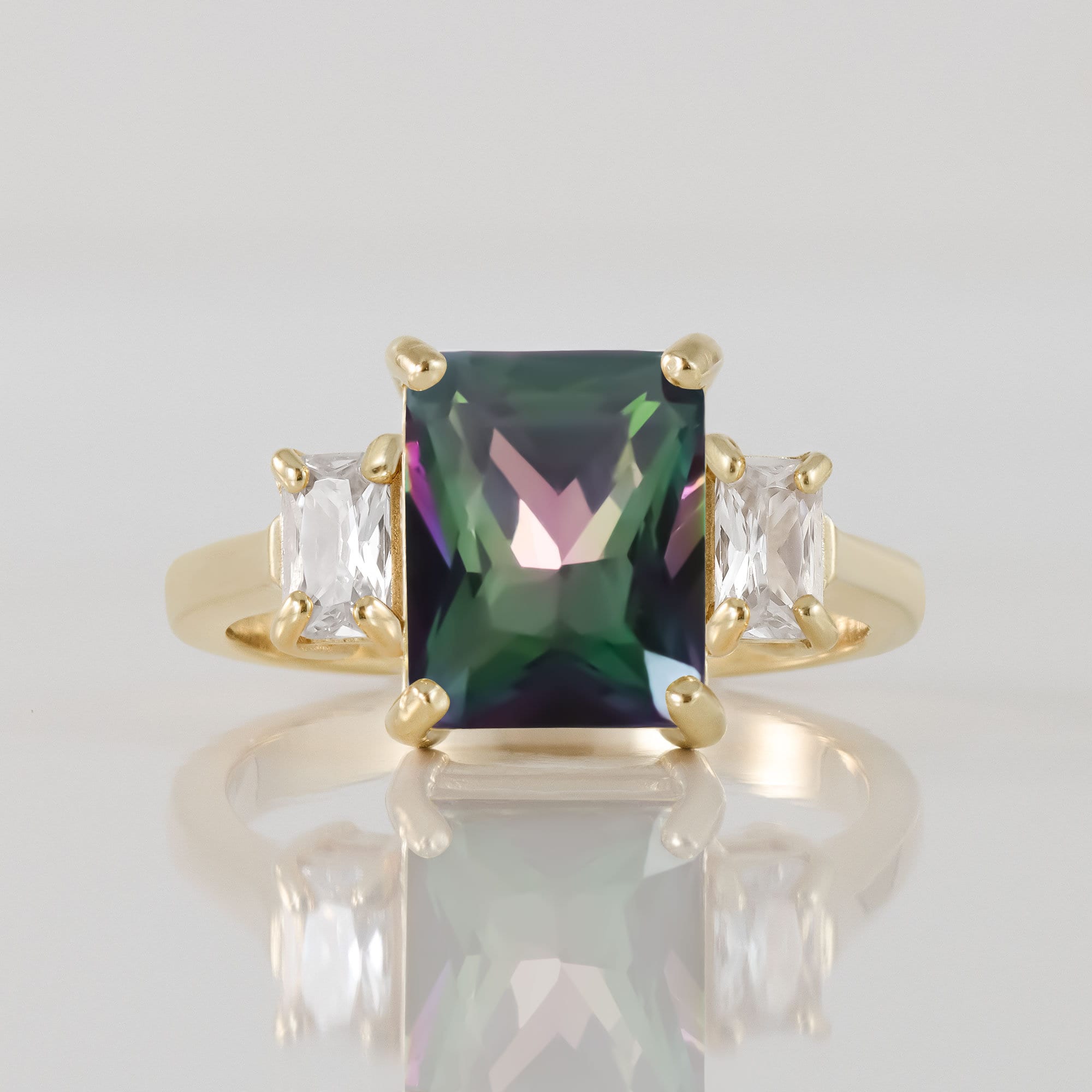 Octagon Mystic Topaz Statement Ring with Clear Quartz Accents - H.L.Jewelry