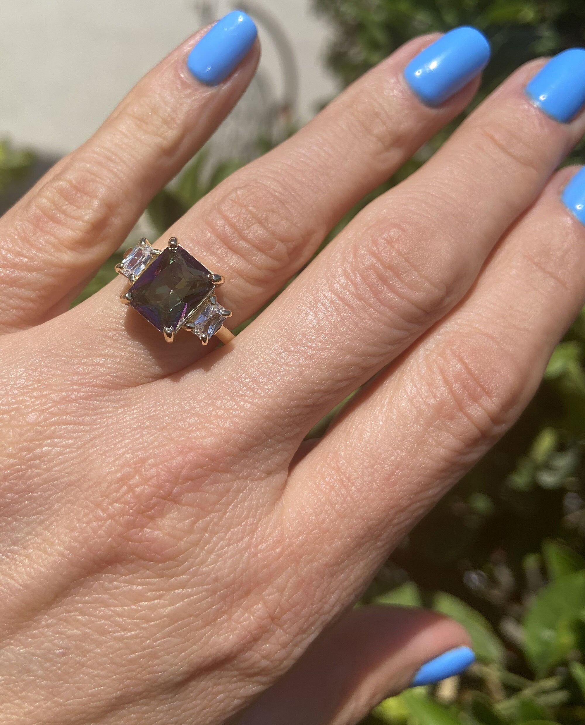 Octagon Mystic Topaz Statement Ring with Clear Quartz Accents - H.L.Jewelry