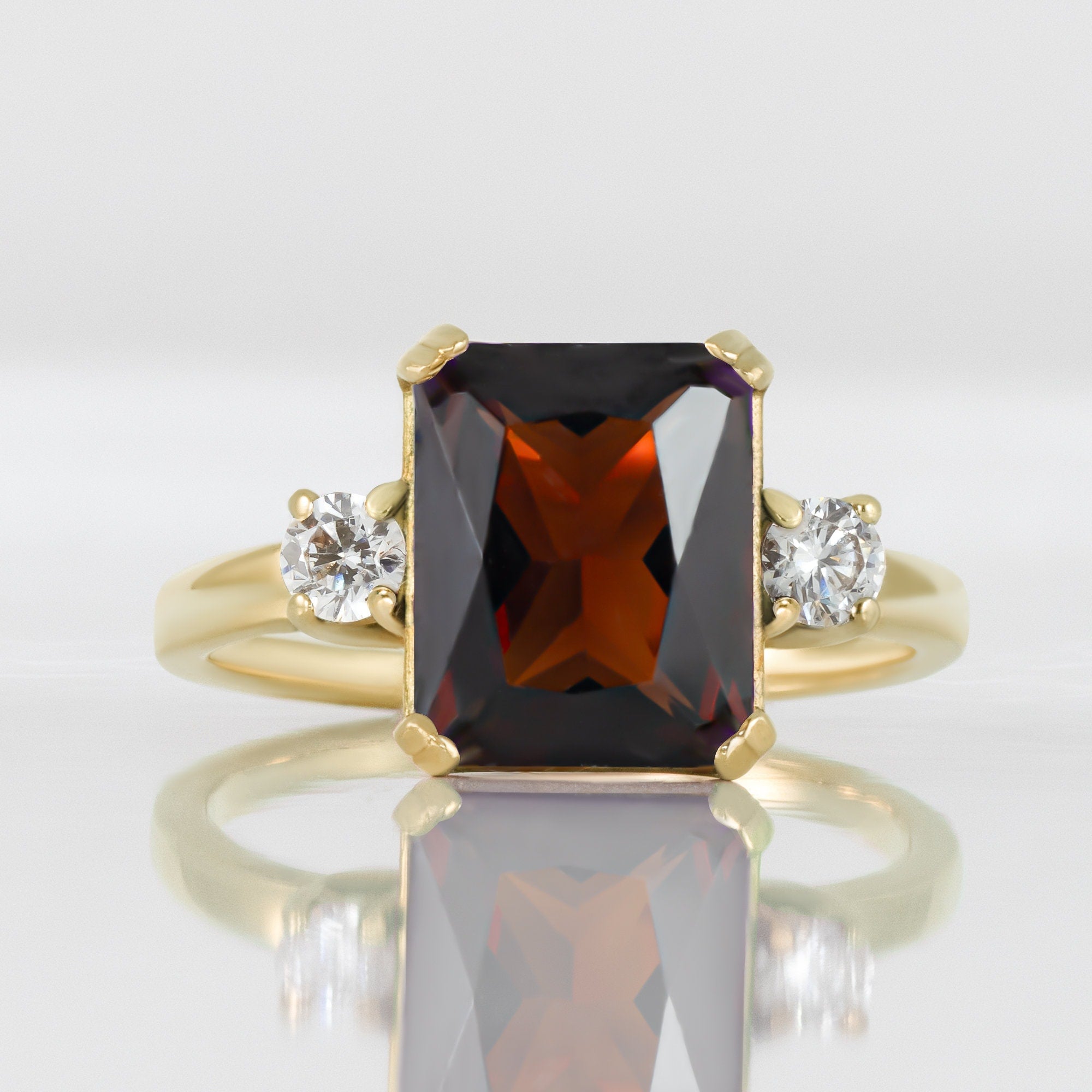 Octagon Red Garnet Ring with Clear Quartz Accents - H.L.Jewelry