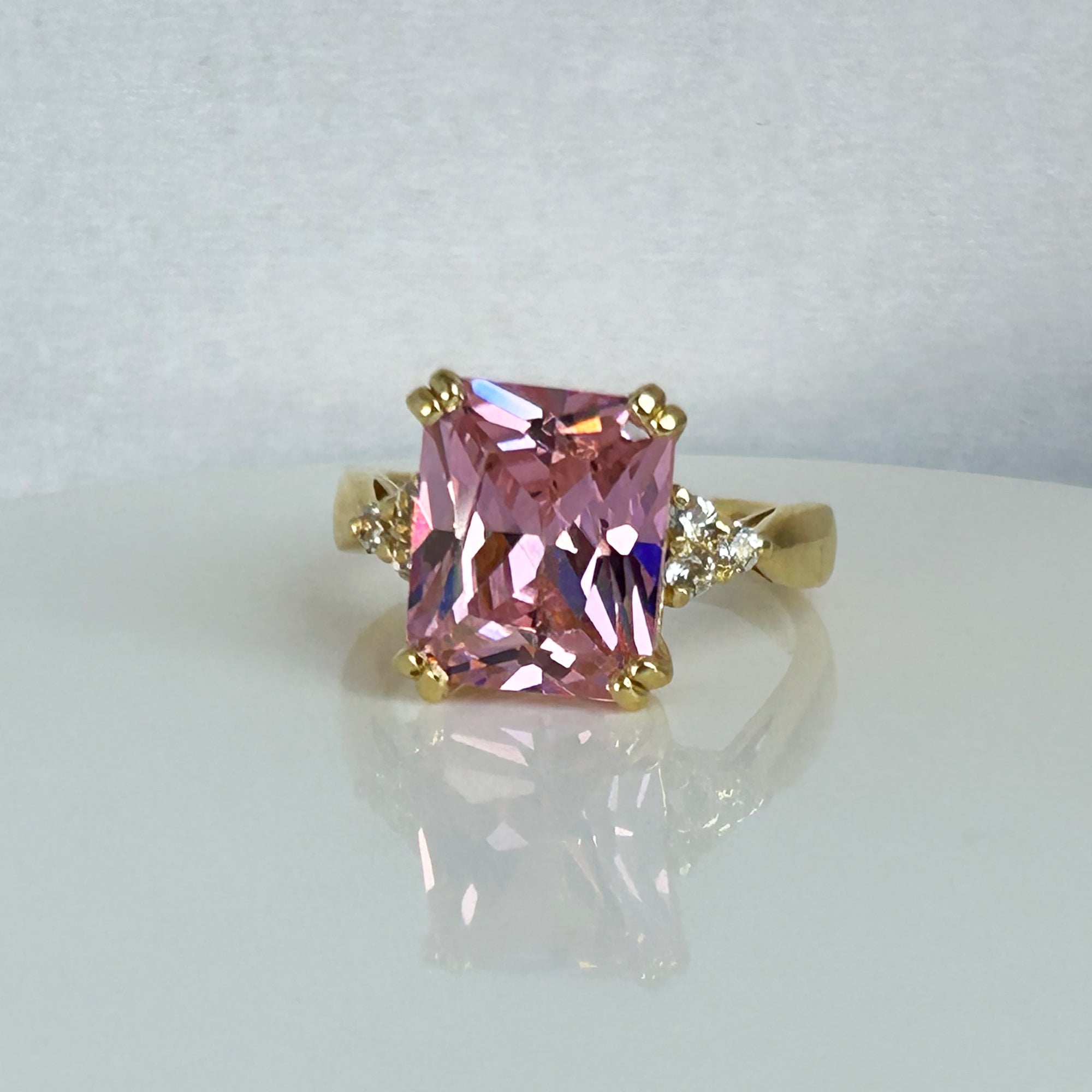 October Birthstone Octagon Rose Quartz Statement Ring with Clear Quartz Accents - H.L.Jewelry