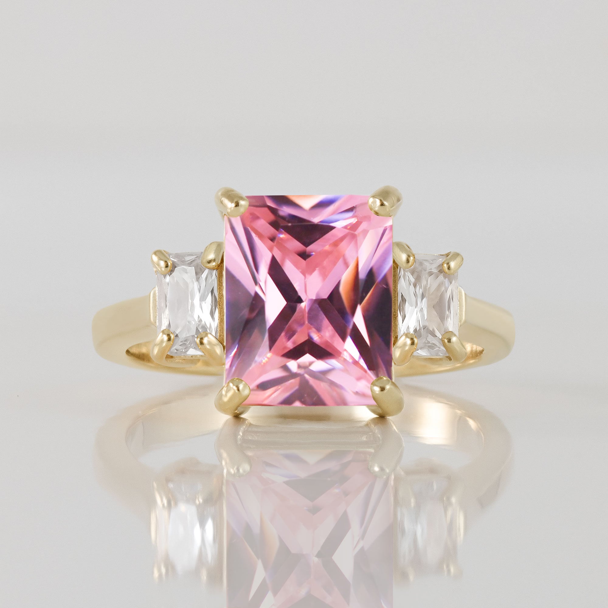 October Birthstone Octagon Rose Quartz Statement Ring with Clear Quartz Accents - H.L.Jewelry