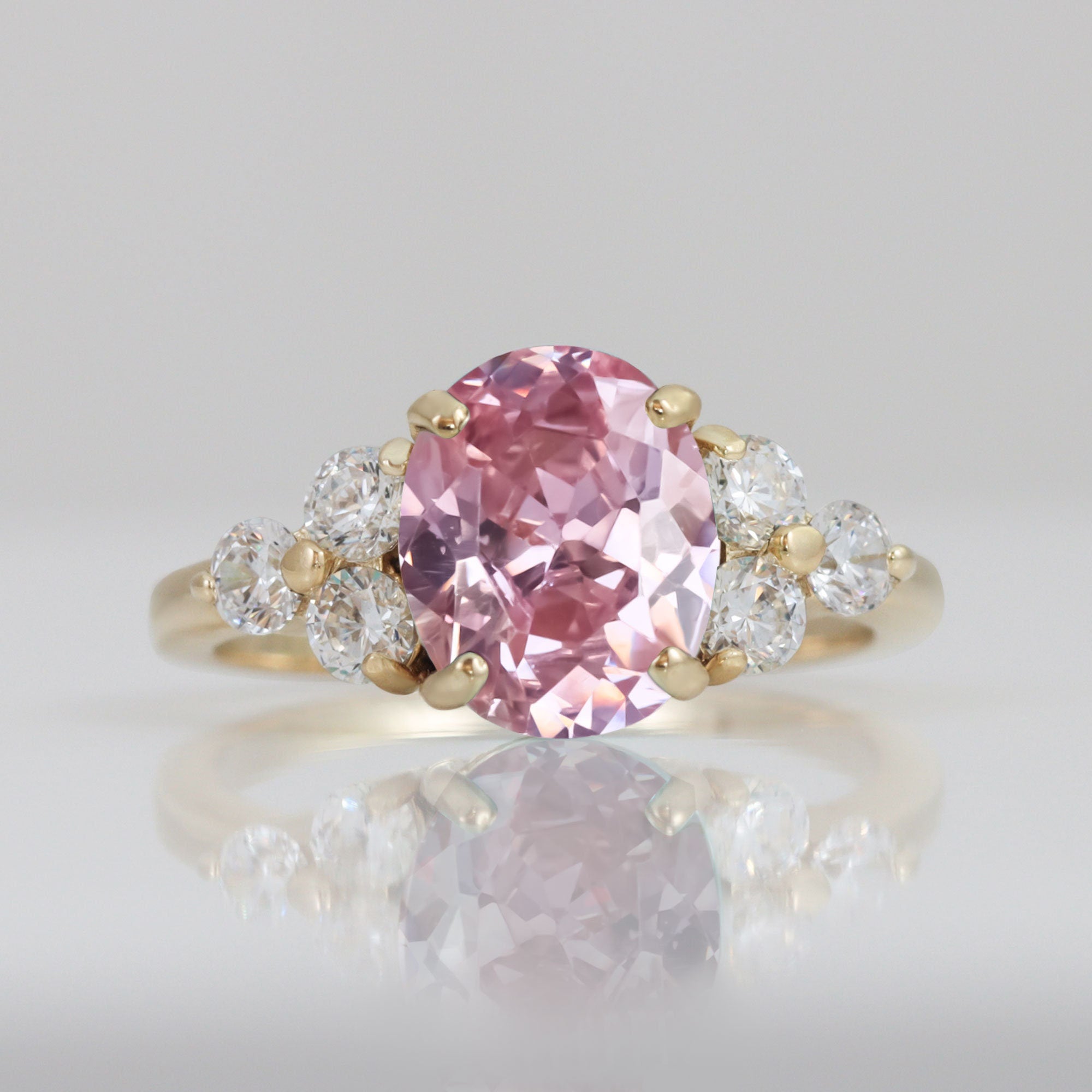 October Birthstone Oval Rose Quartz Ring with Clear Quartz Accents - H.L.Jewelry