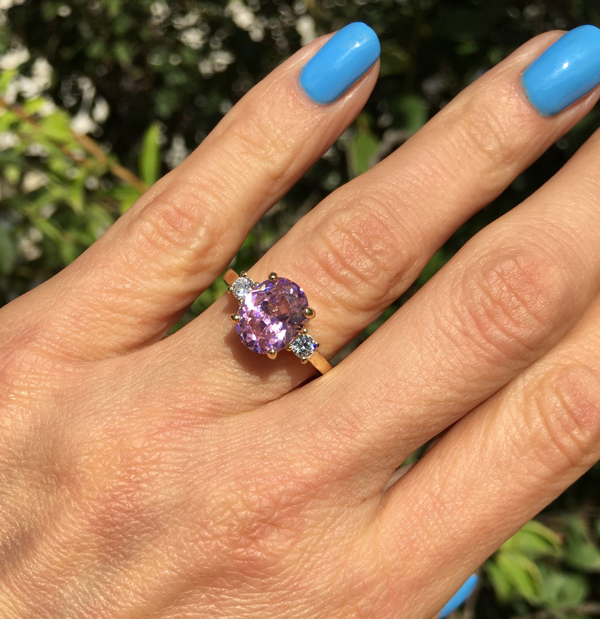 October Birthstone Oval Rose Quartz Ring with Clear Quartz Accents - H.L.Jewelry