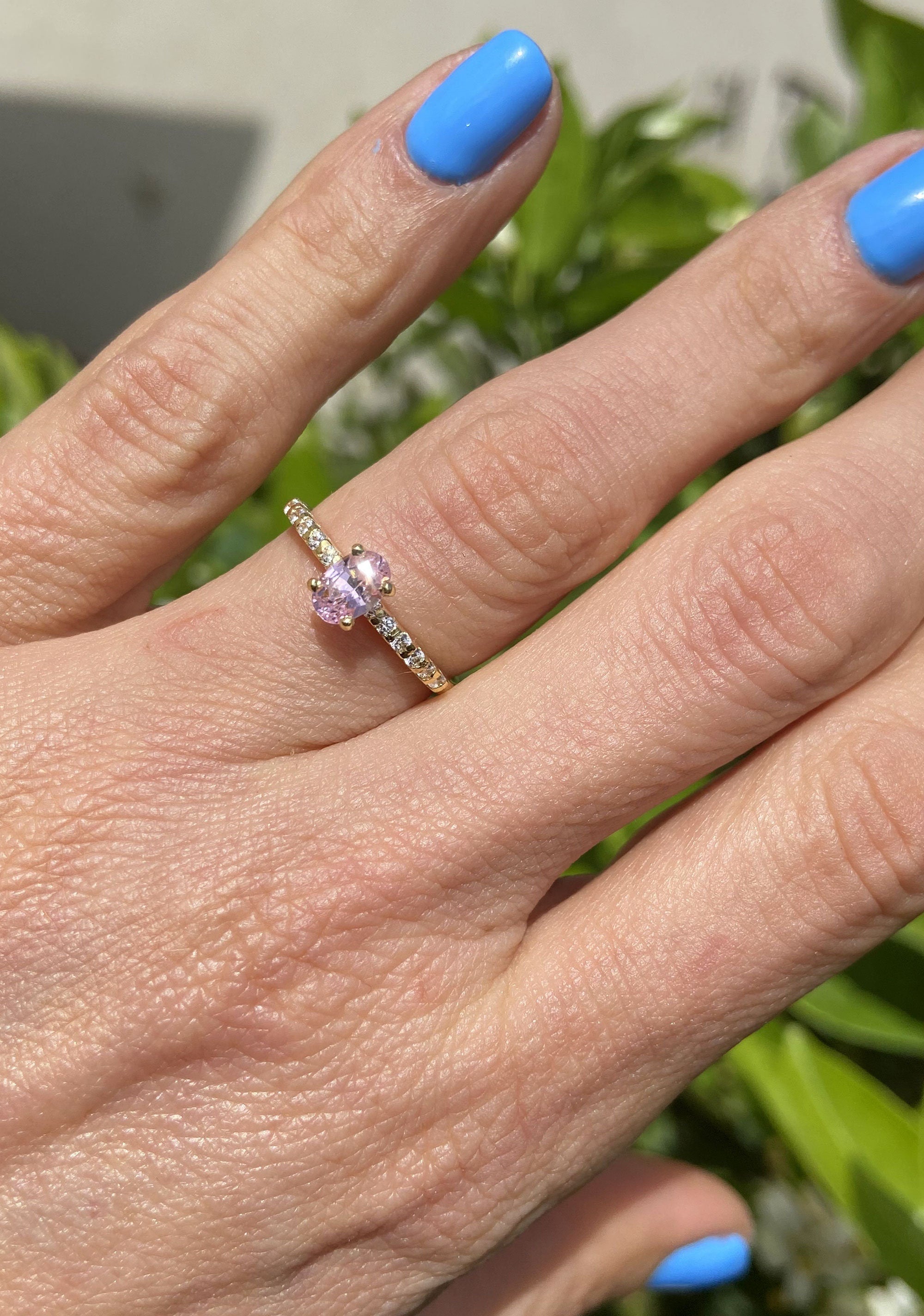 October Birthstone Oval Rose Quartz Ring with Clear Quartz Accents - H.L.Jewelry