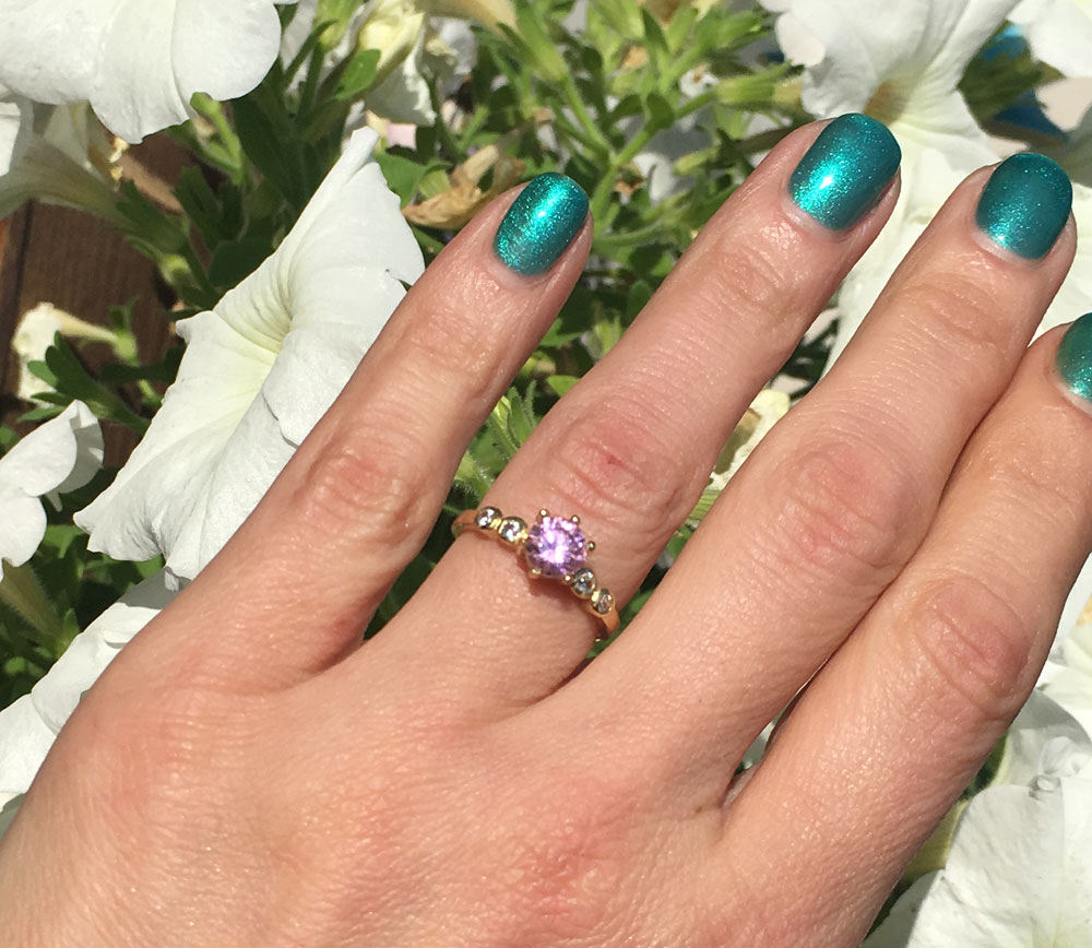 October Birthstone Round Rose Quartz Ring with Clear Quartz Accents - H.L.Jewelry