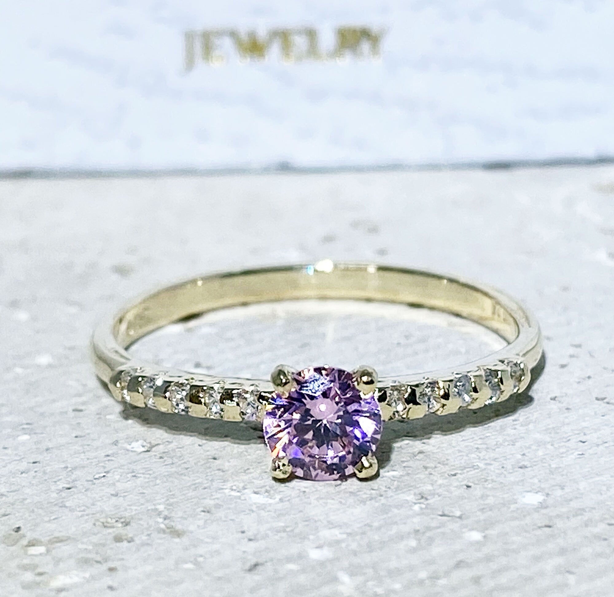 October Birthstone Round Rose Quartz Ring with Clear Quartz Accents - H.L.Jewelry