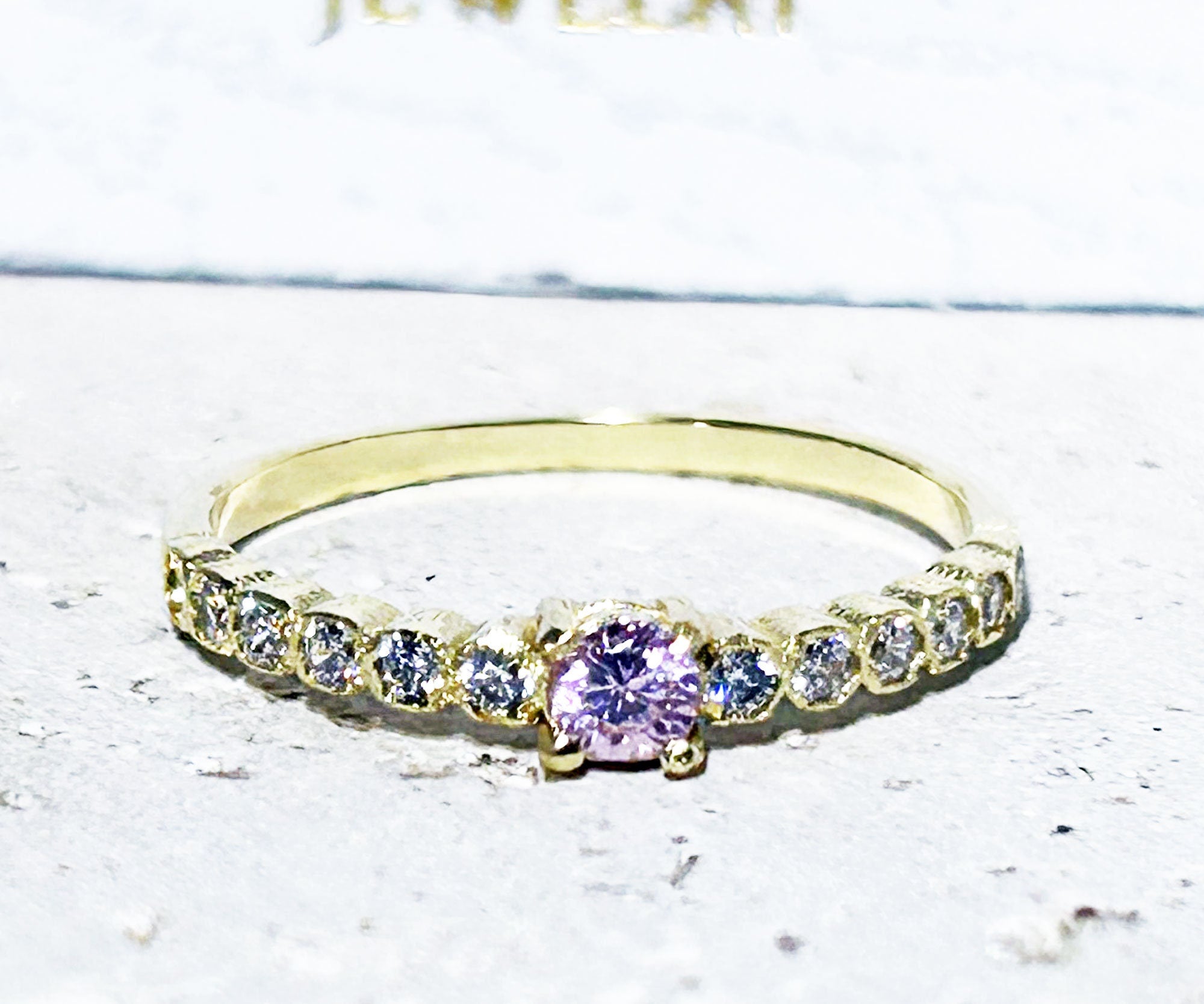October Birthstone Round Rose Quartz Thirteen-Stone Stacking Half Eternity Ring - H.L.Jewelry