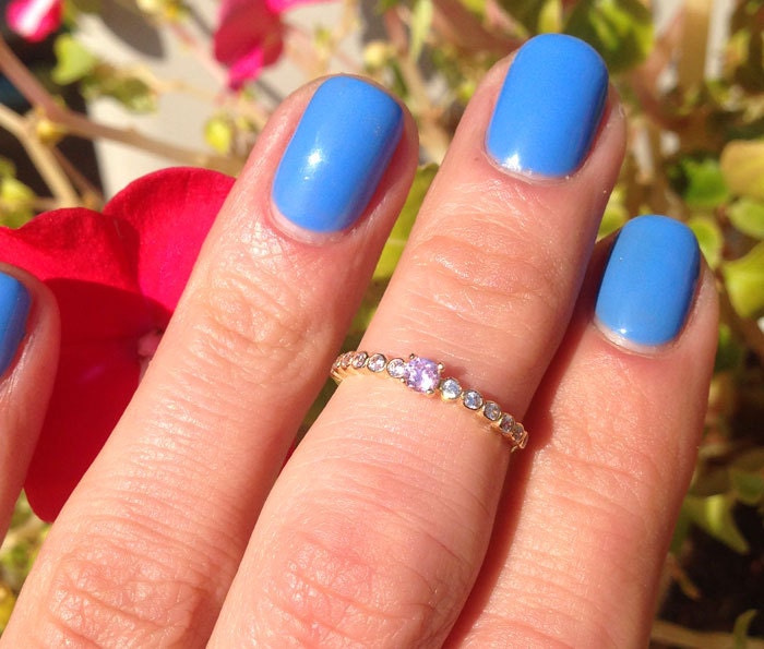 October Birthstone Round Rose Quartz Thirteen-Stone Stacking Half Eternity Ring - H.L.Jewelry