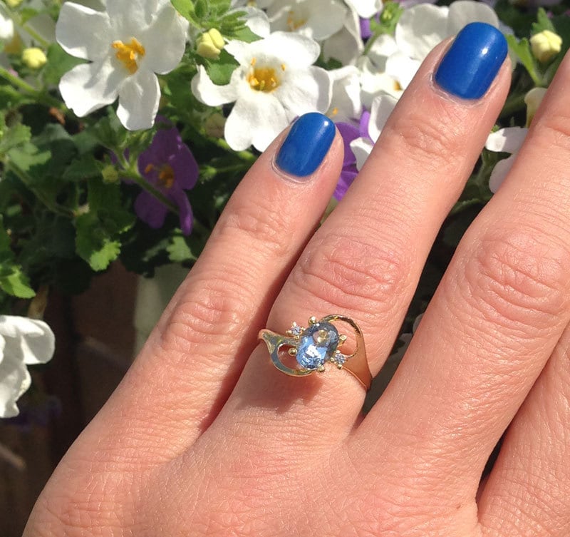 Oval Blue Topaz Delicate Ring with Clear Quartz Accents - H.L.Jewelry