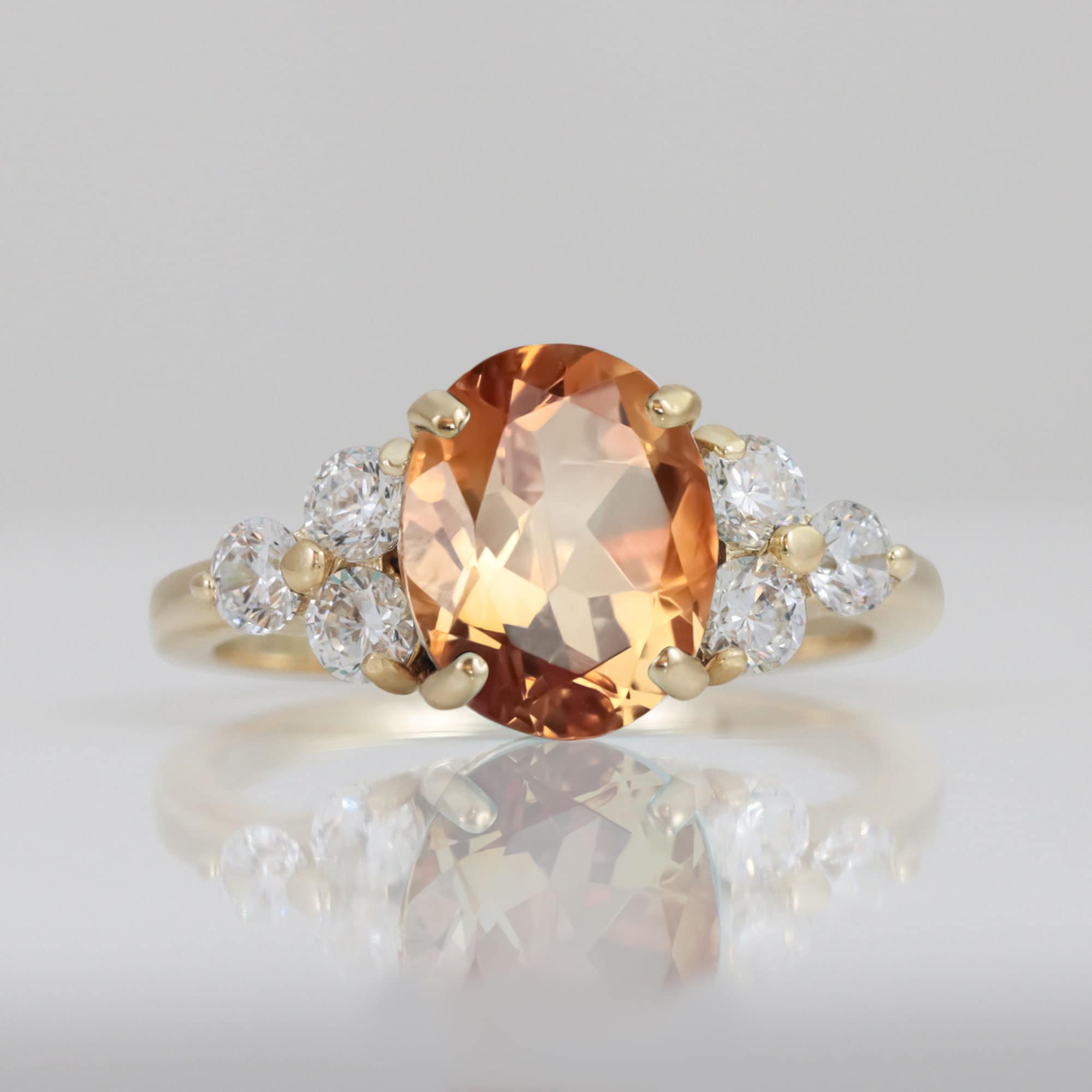 Oval Citrine Engagement Ring with Clear Quartz Accents - H.L.Jewelry