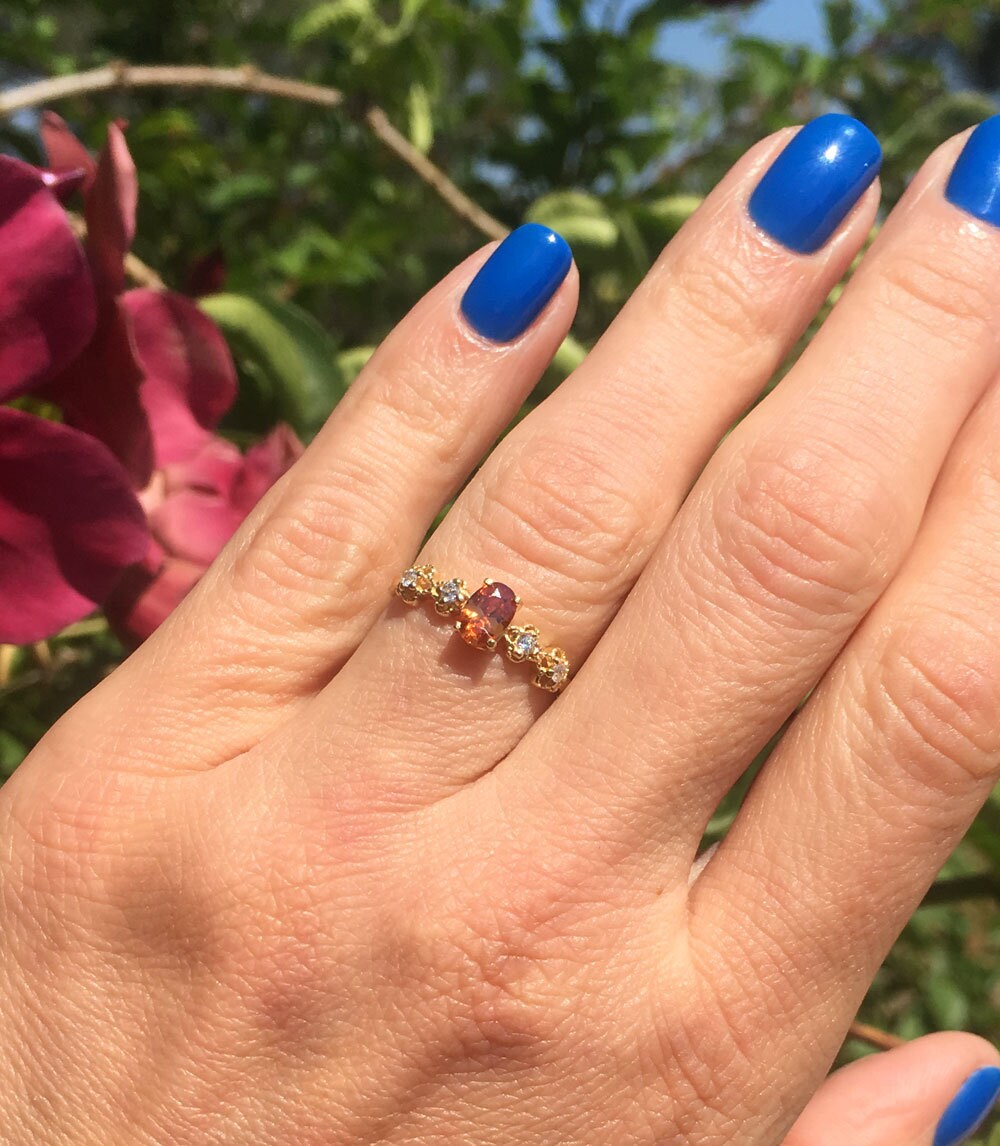 Oval Citrine Flower Ring with Clear Quartz Accents - H.L.Jewelry
