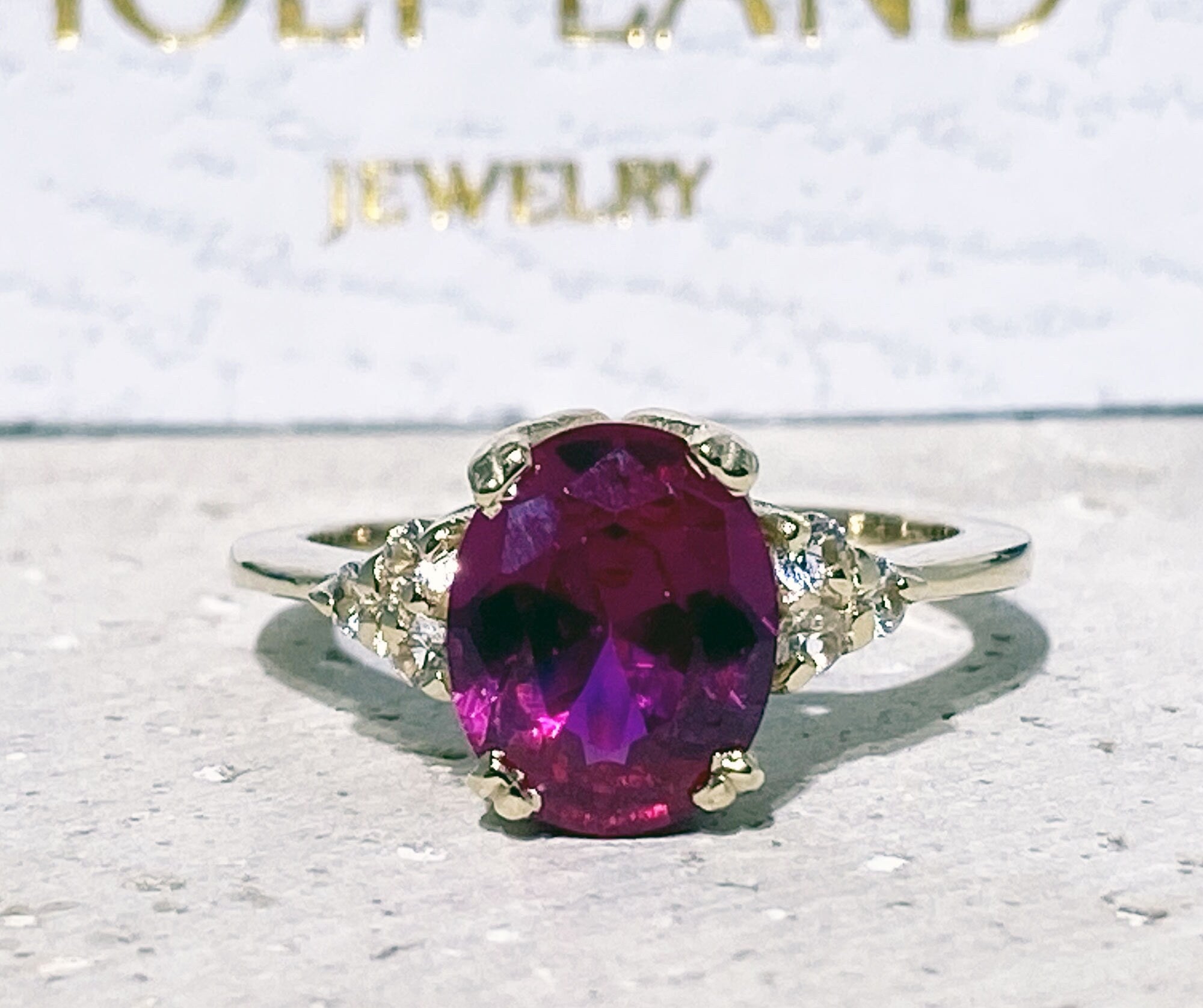 Oval Ruby Engagement Ring with Clear Quartz Accents - H.L.Jewelry