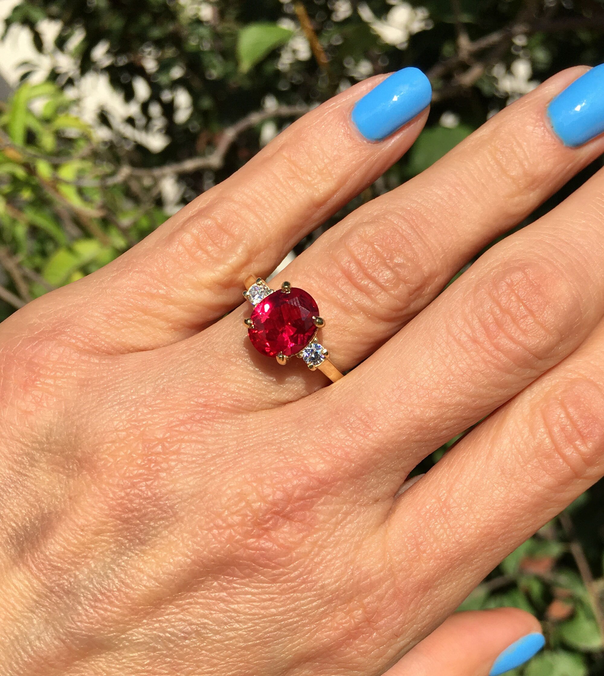 Oval Ruby Statement Ring with Clear Quartz Accents - H.L.Jewelry