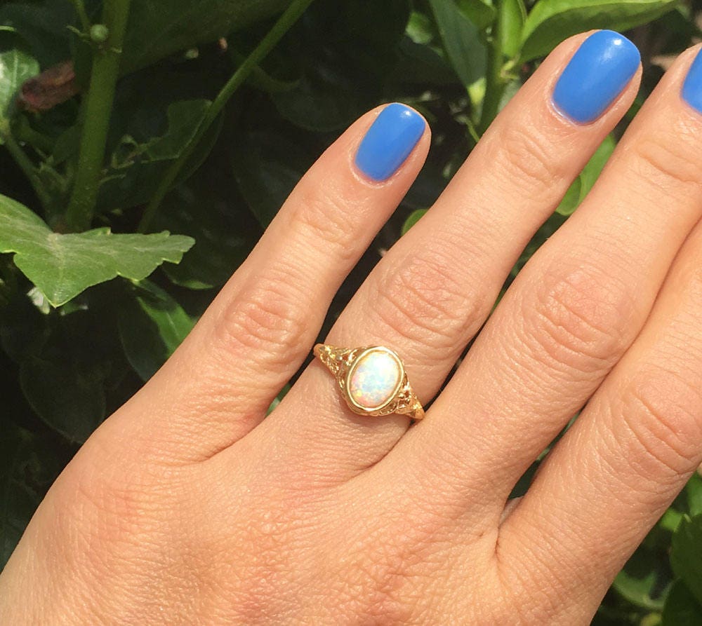 Oval White Opal Gemstone Lace Ring - H.L.Jewelry