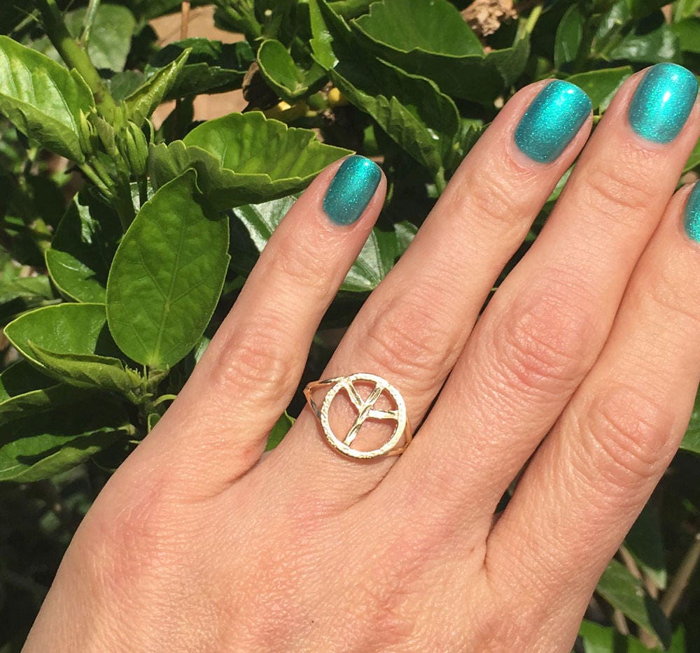 Peace Symbol Simple Double Band Ring - H.L.Jewelry