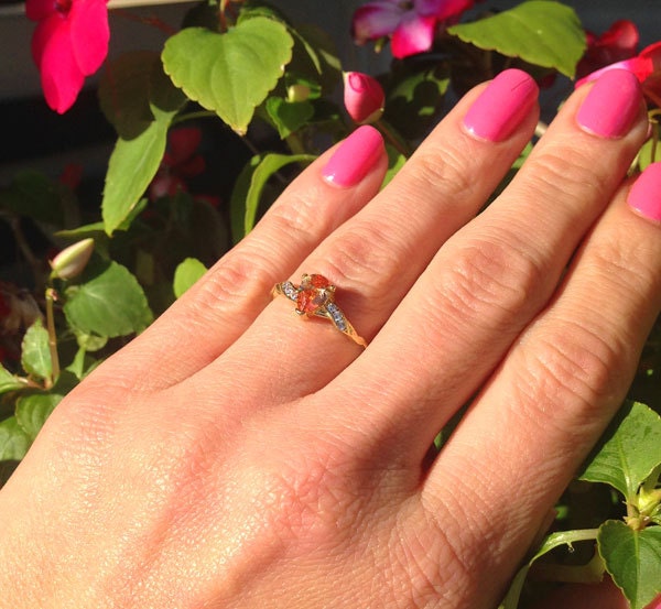 Pear-Shaped Citrine Delicate Ring with Clear Quartz Accents - H.L.Jewelry