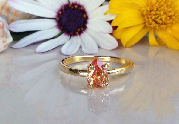Pear-Shaped Citrine Simple Solitaire Ring - H.L.Jewelry