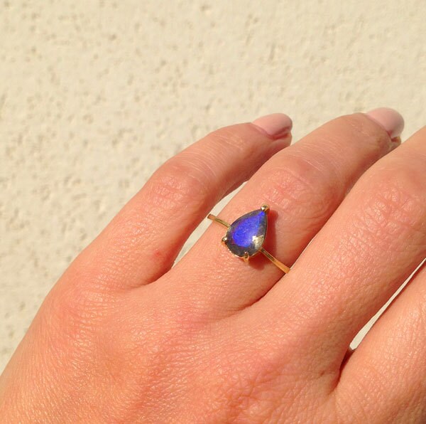 Pear-Shaped Labradorite Gemstone Lace Setting Ring - H.L.Jewelry