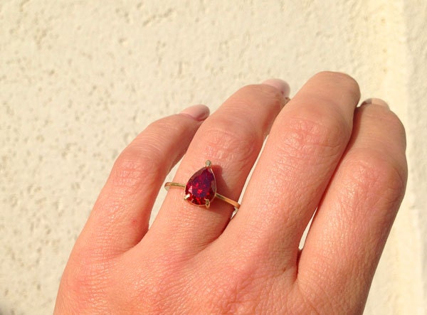 Pear-Shaped Red Garnet Lace Setting Ring - H.L.Jewelry