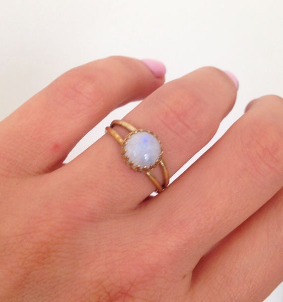 Rainbow Moonstone Round Crown Double Band Ring - H.L.Jewelry