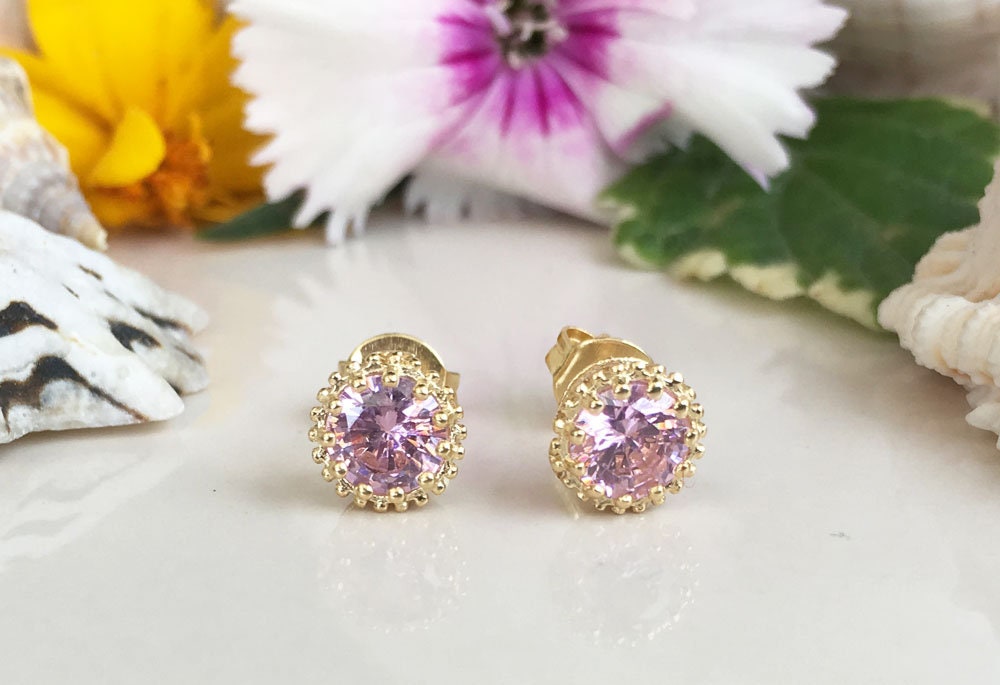 Rose Quartz Simple Round Stud Earrings - H.L.Jewelry