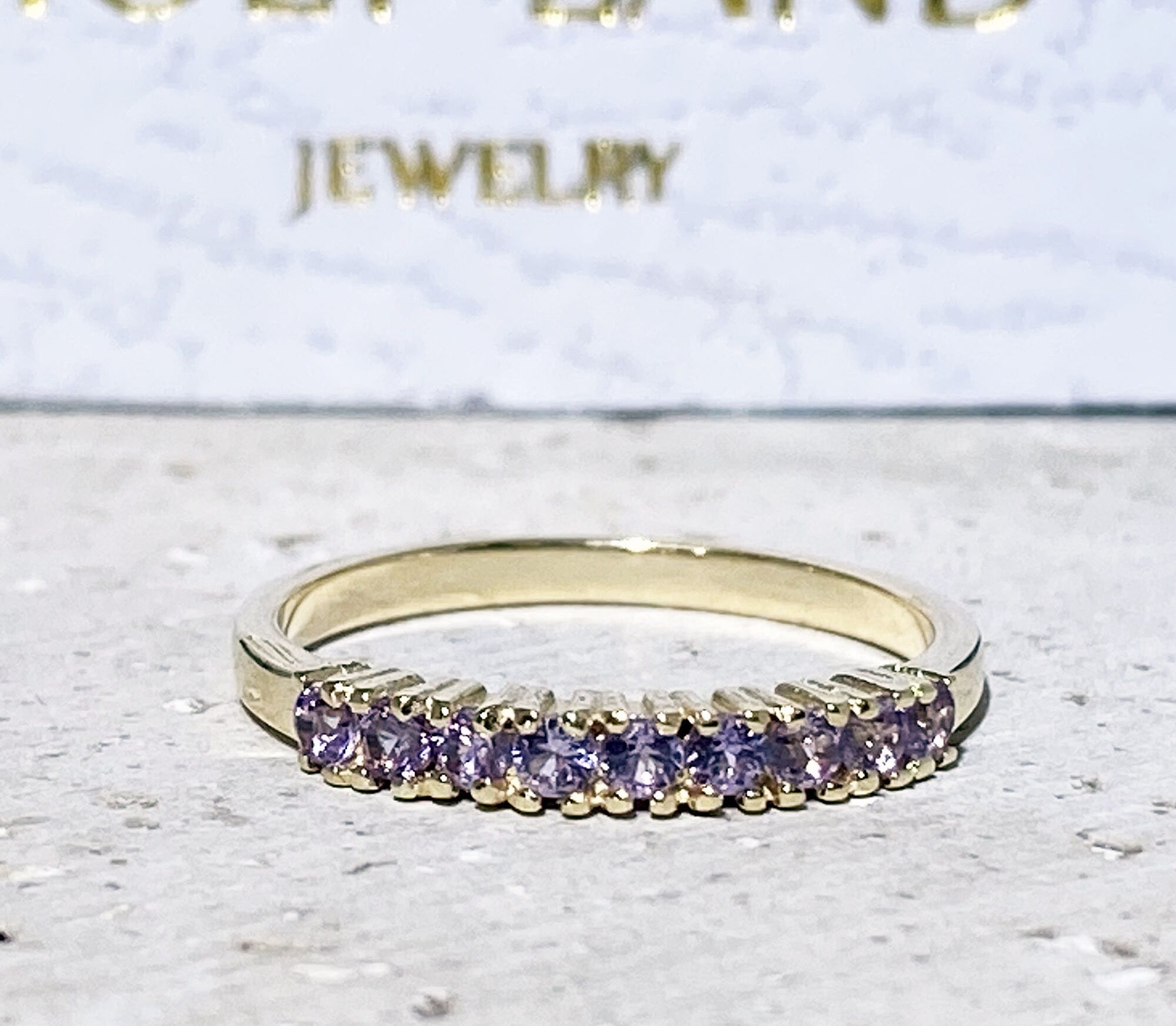 Round Alexandrite Nine Stone Half Eternity Stacking Simple Ring - H.L.Jewelry