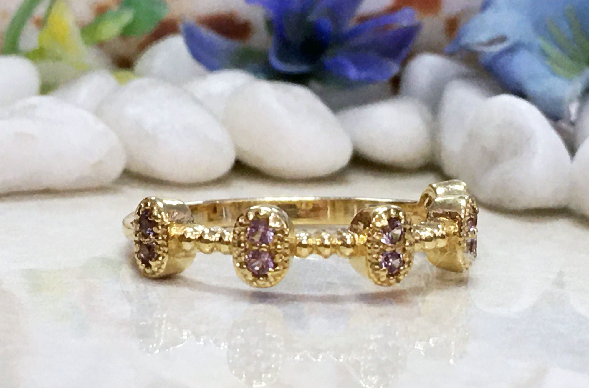 Round Alexandrite Ten Stone Bezel Ring - H.L.Jewelry