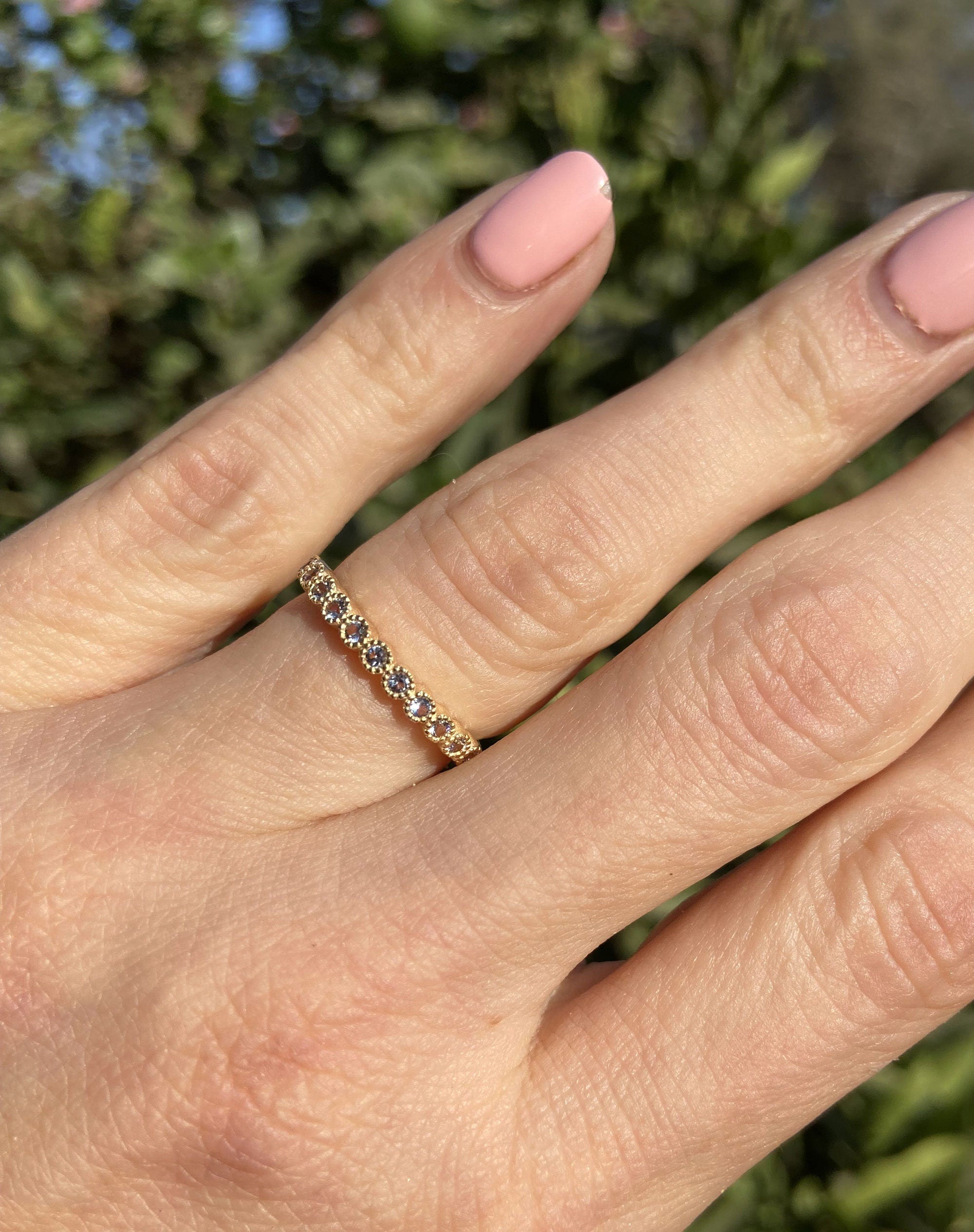 Round Aquamarine Eleven Stone Stacking Half Eternity Simple Ring - H.L.Jewelry