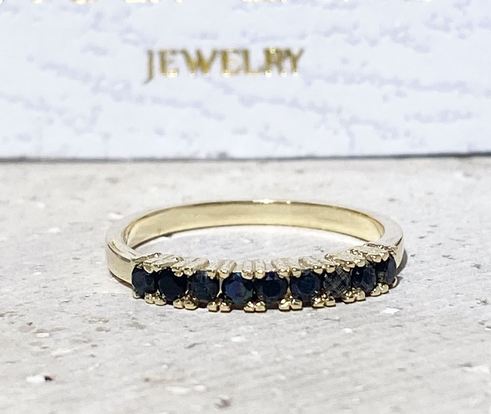 Round Black Onyx Nine Stone Stacking Half Eternity Ring - H.L.Jewelry