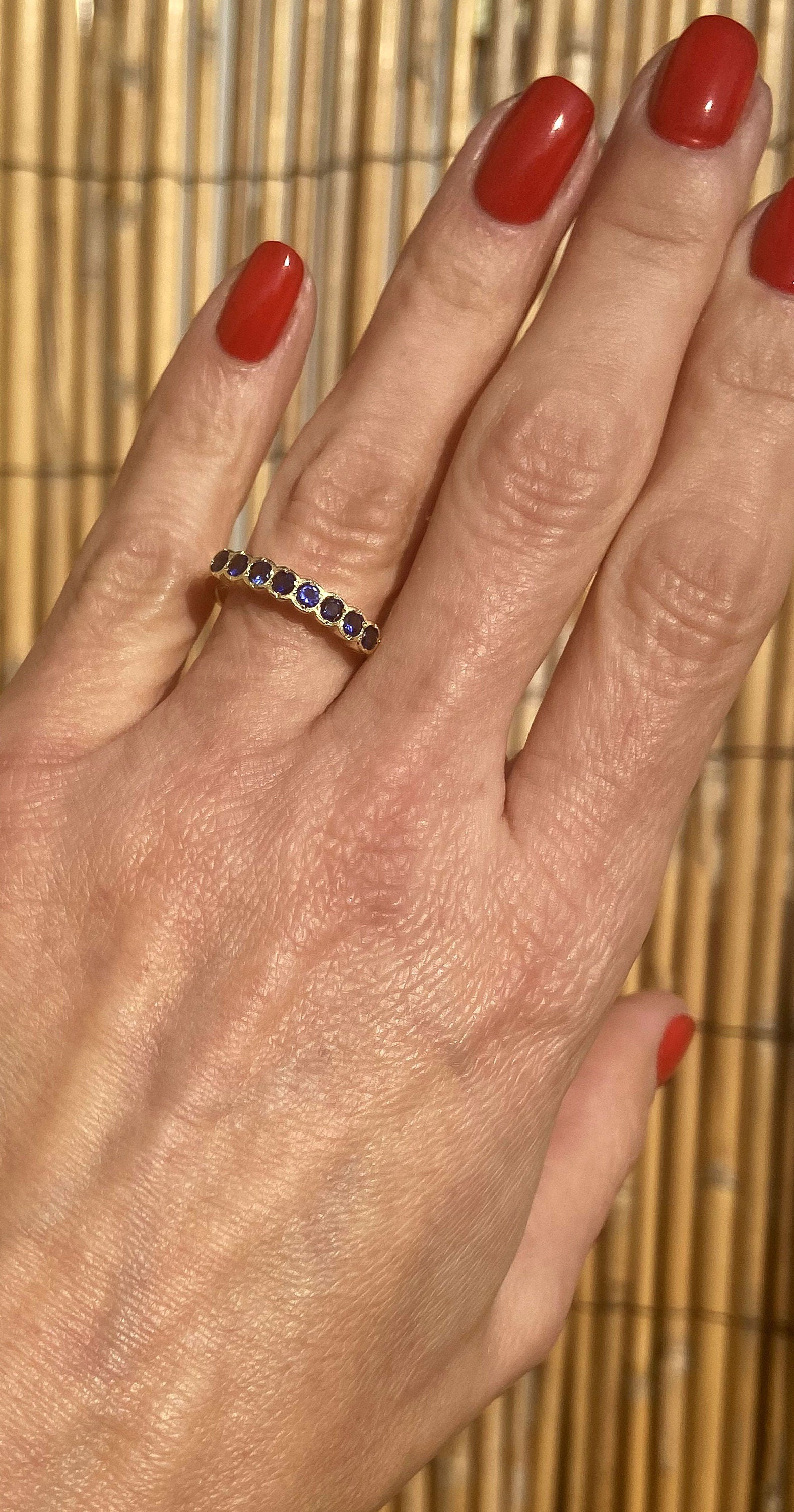 Round Blue Sapphire Eight Stone Stacking Half Eternity Ring - H.L.Jewelry