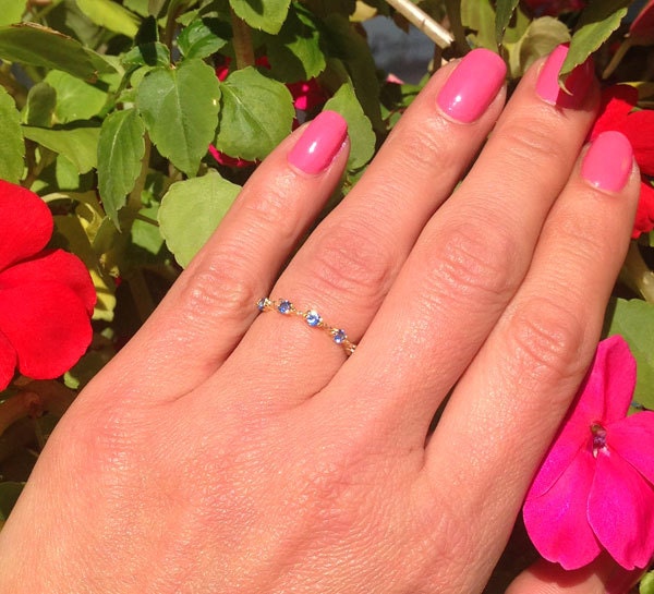 Round Blue Topaz Five Stone Simple Stacking Ring - H.L.Jewelry