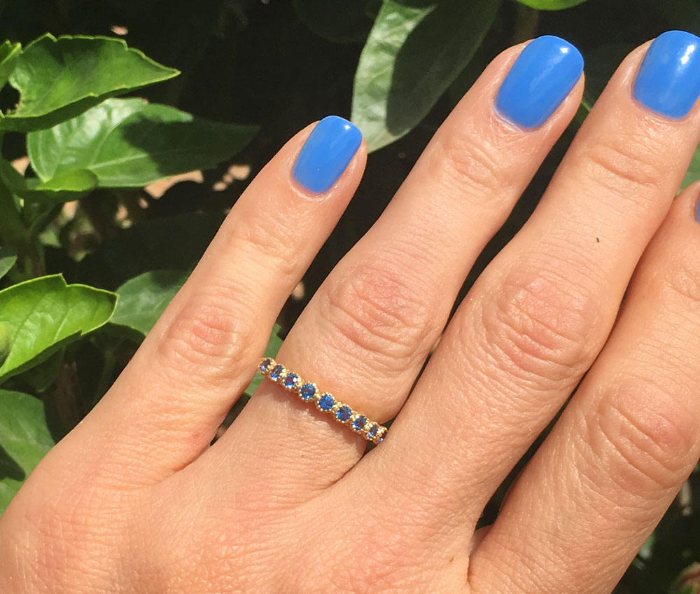 Round Blue Topaz Nine Stone Stackable Half Eternity Ring - H.L.Jewelry