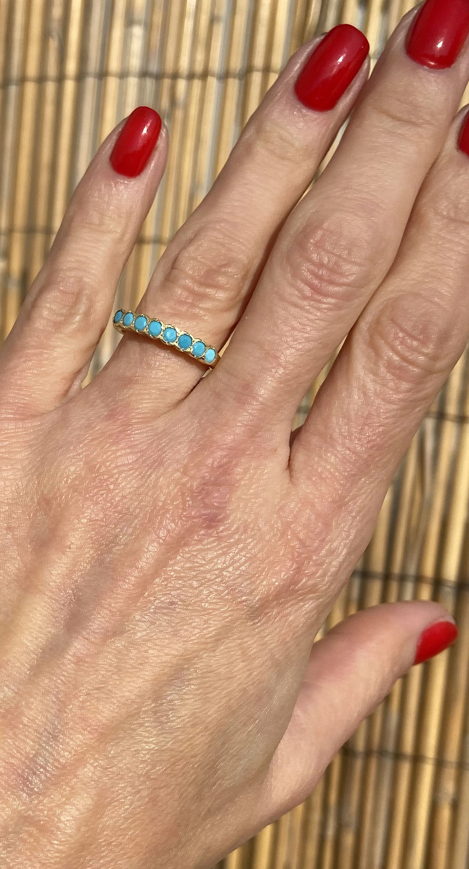 Round Blue Turquoise Eight Stone Stacking Half Eternity Bezel Ring - H.L.Jewelry
