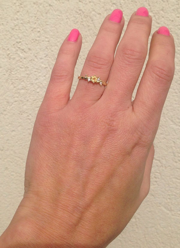 Round Citrine Delicate Ring with Clear Quartz Accents - H.L.Jewelry