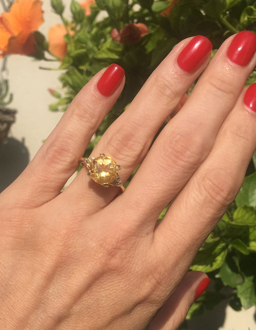 Round Citrine Engagement Ring with Clear Quartz Accents - H.L.Jewelry