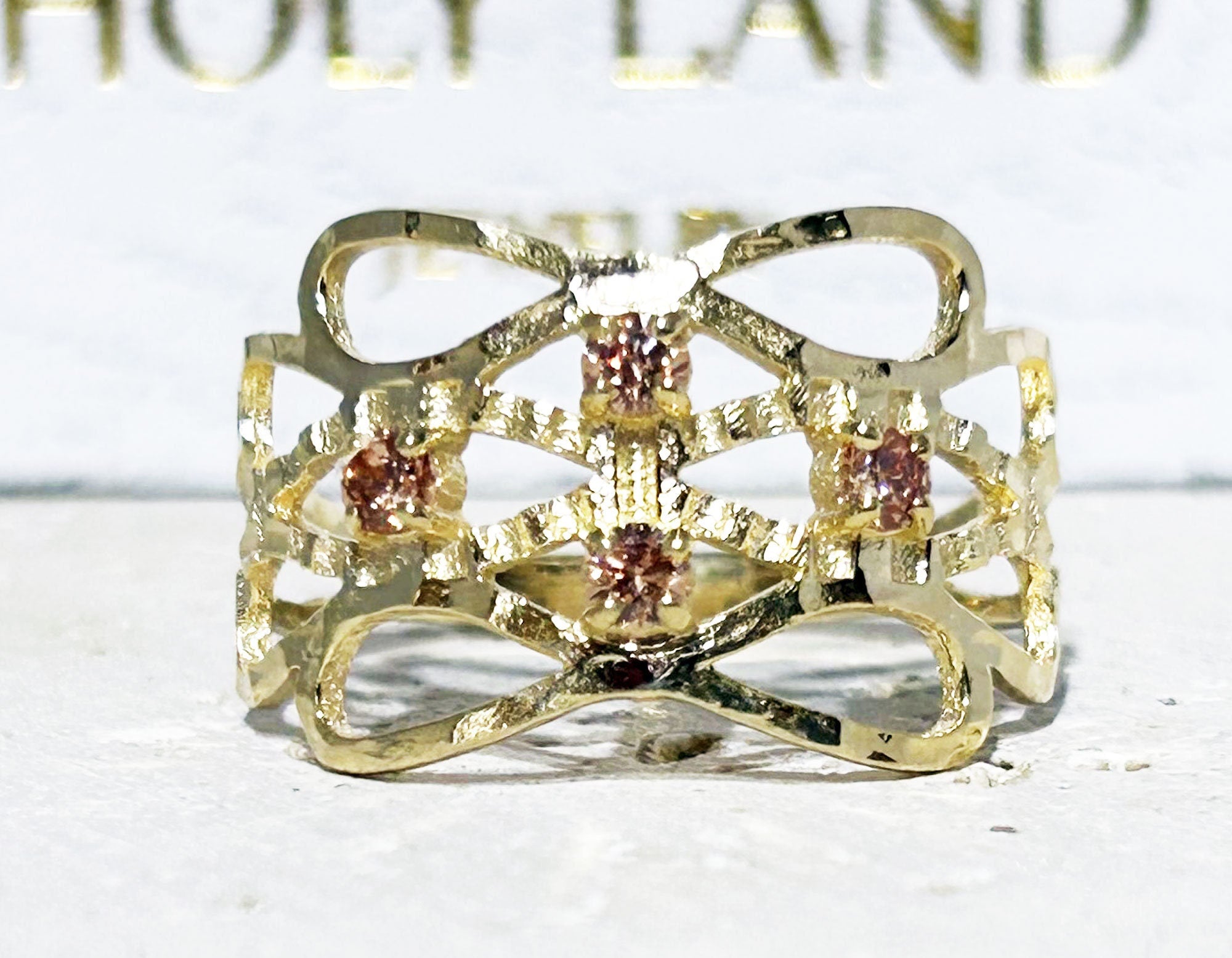 Round Citrine Four Stone Hammered Band Ring - H.L.Jewelry