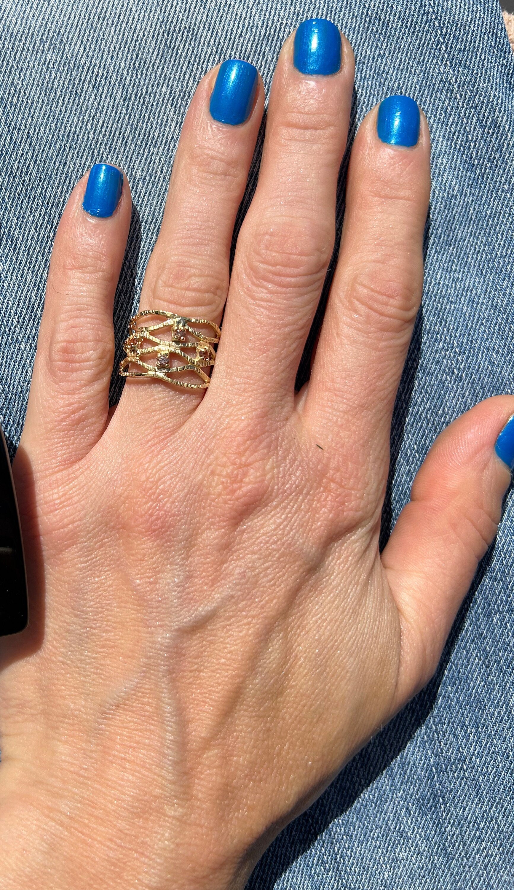 Round Citrine Four Stone Wide Hammered Band Ring - H.L.Jewelry