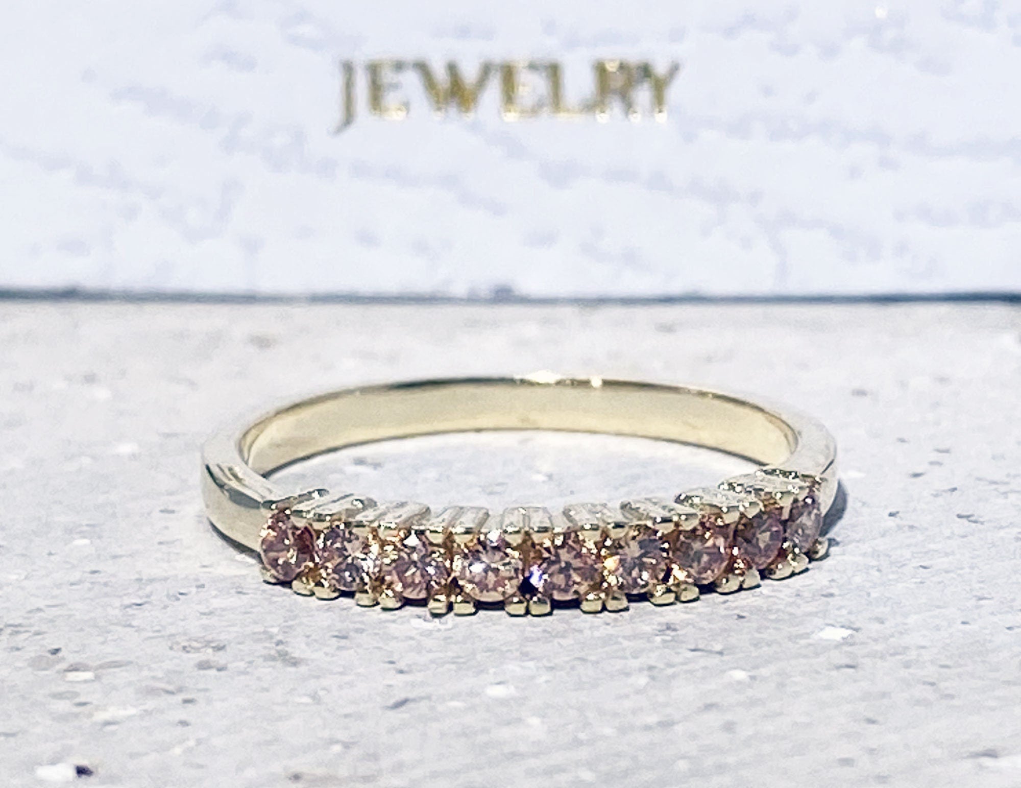 Round Citrine Nine Stone Stackable Half Eternity Ring - H.L.Jewelry