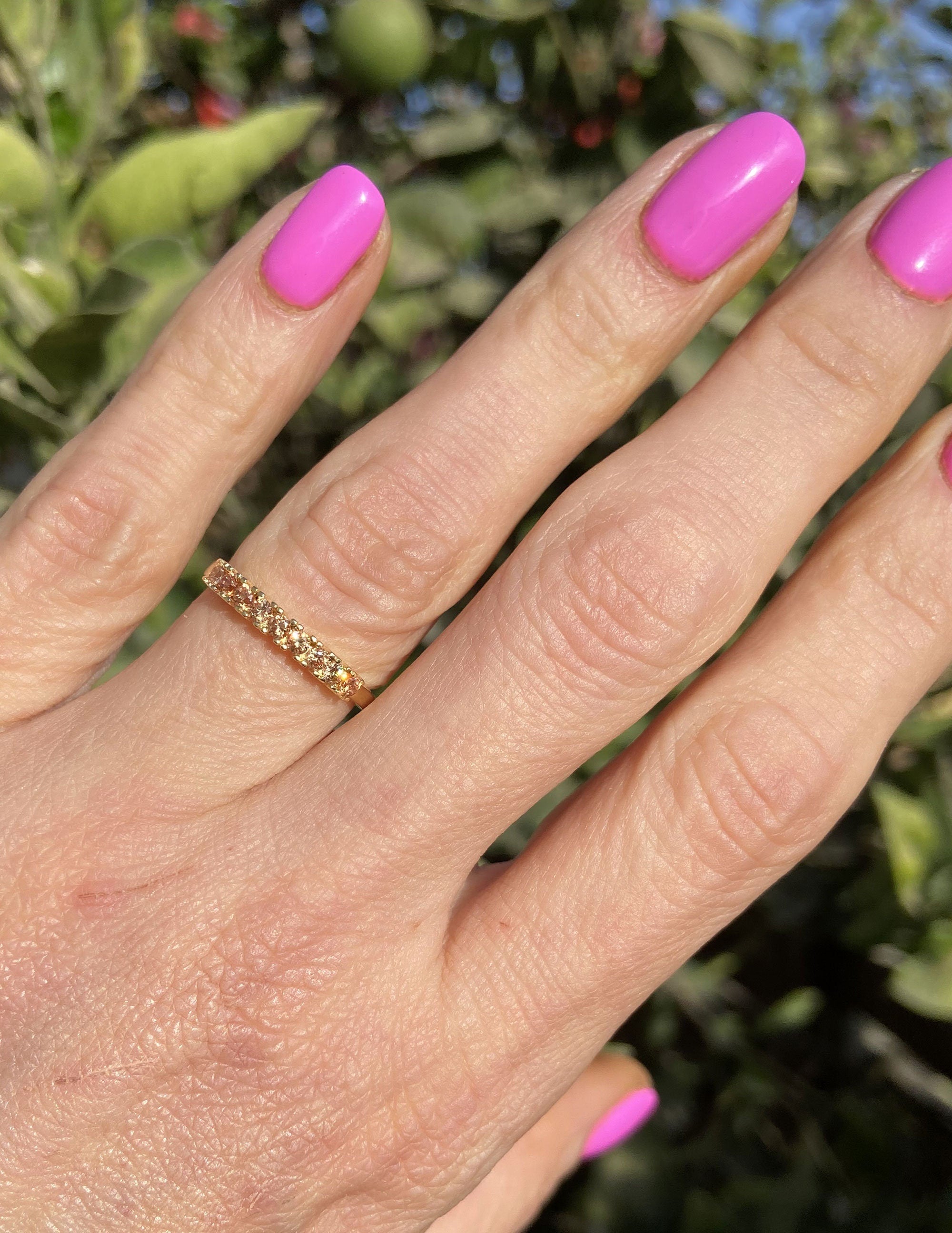 Round Citrine Nine Stone Stackable Half Eternity Ring - H.L.Jewelry