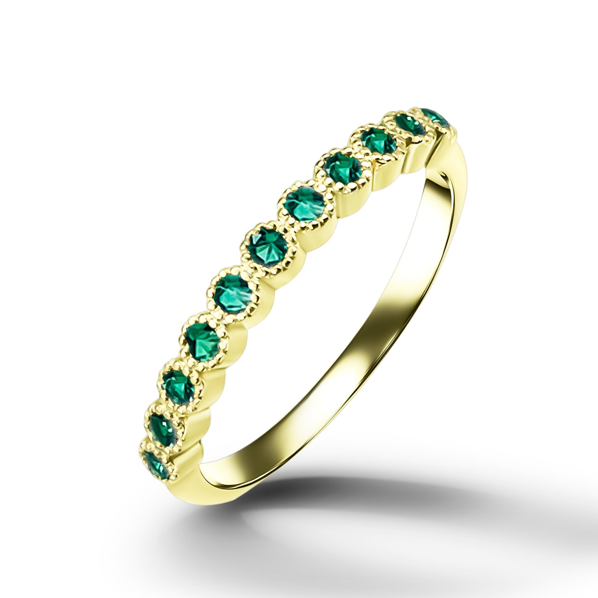 Round Emerald Eleven Stone Stacking Half Eternity Ring - H.L.Jewelry
