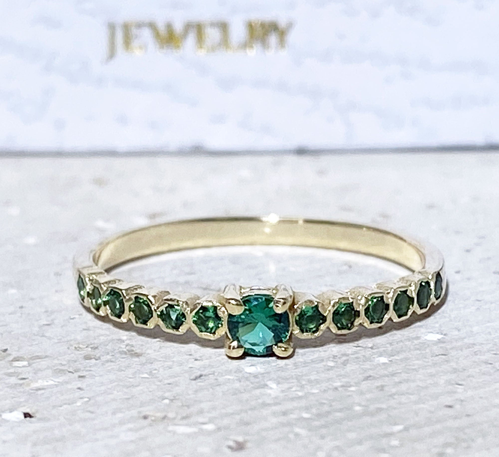 Round Emerald Thirteen Stone Stacking Half Eternity Ring - H.L.Jewelry
