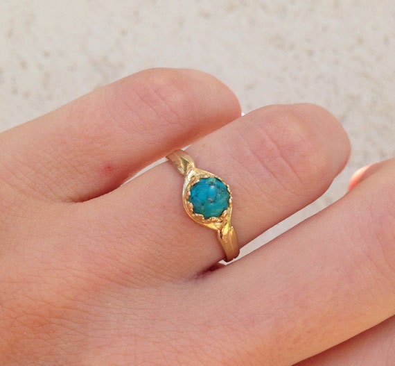 Round Green Turquoise Simple Ring - H.L.Jewelry