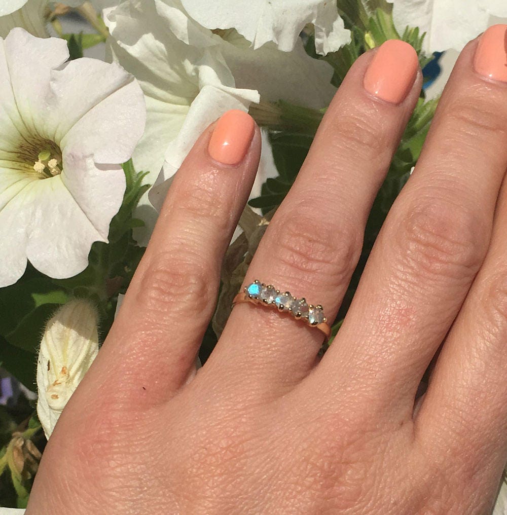 Round Labradorite Five Stone Stacking Ring - H.L.Jewelry